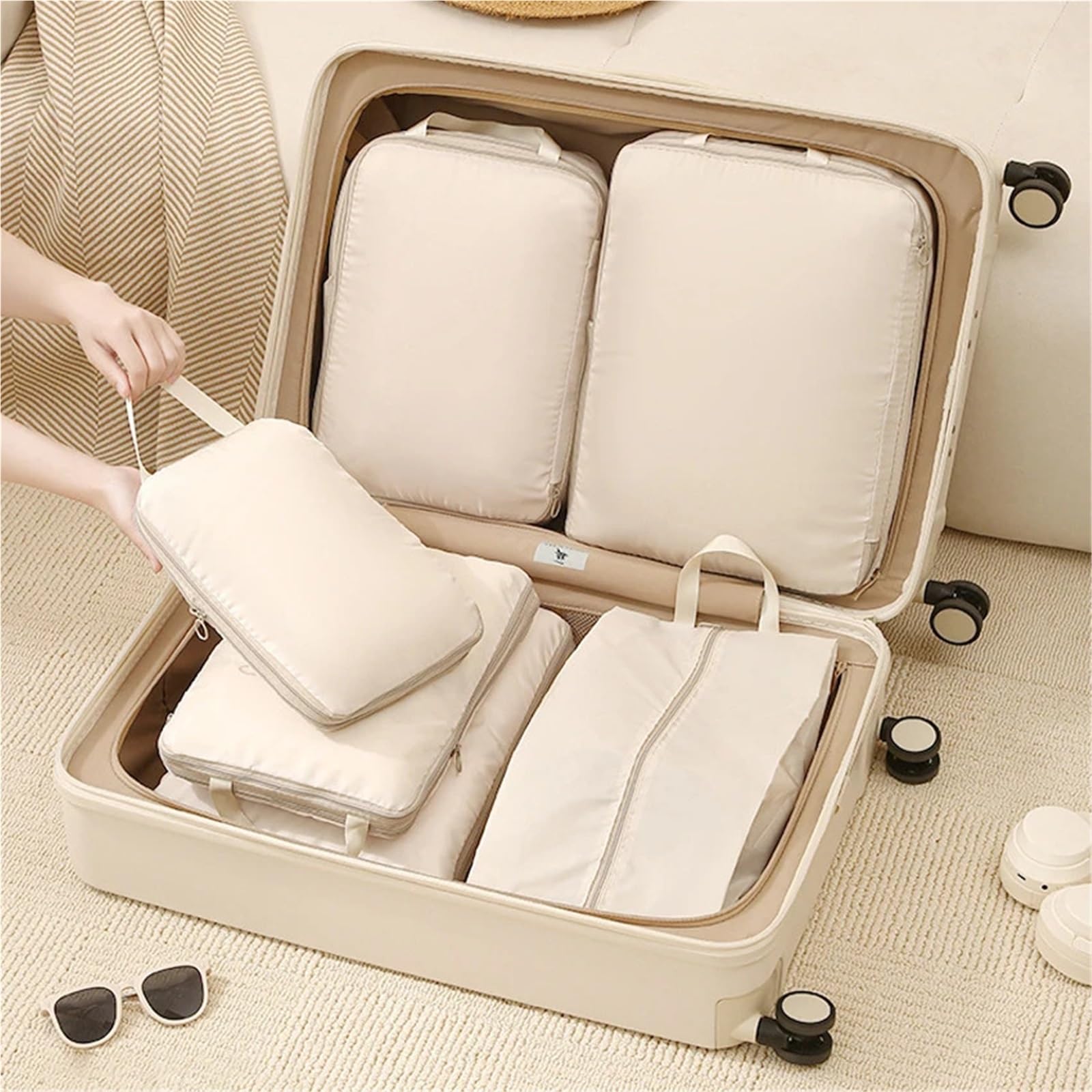 Set da 4 cubi viaggio salvaspazio for vestiti, calzini, organizer a compressione, borsa portatile for scarpe Organizer per valigie(Darkblue-A)