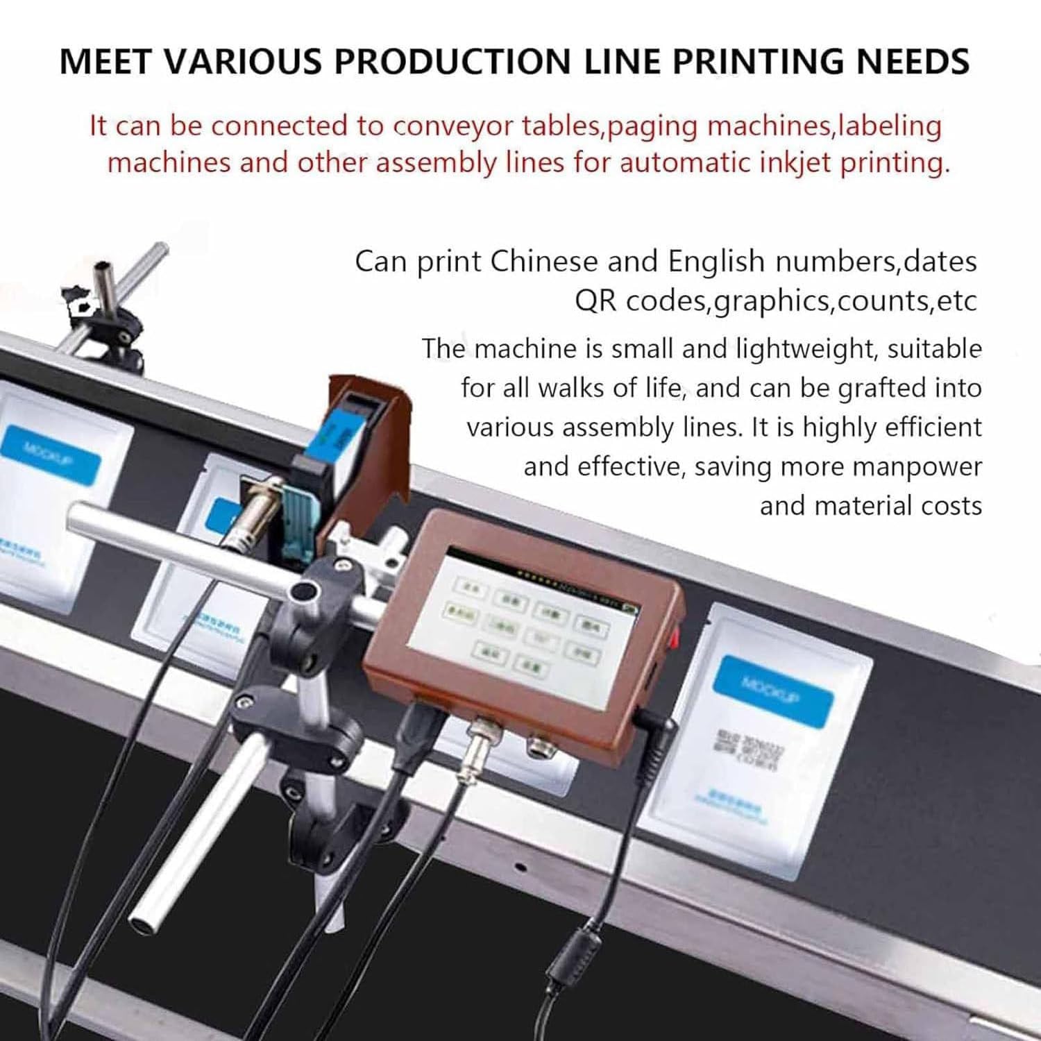 Impresora industrial de inyección de tinta, máquina de codificación automática para código de lote, fecha y logotipo, ancho de impresión de 12,7 mm/25,4 mm, ideal para varias aplicaciones