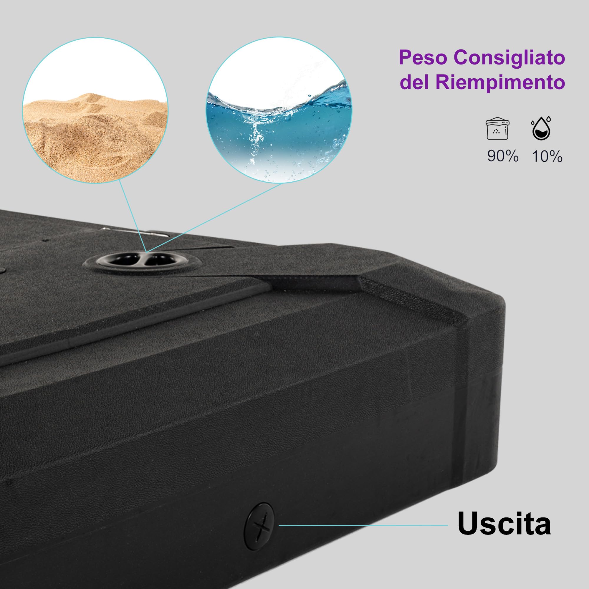 PURPLE LEAF Base per Ombrellone 80 x 80 x 20 cm, Da riempire con acqua o sabbia Fino a 100 kg