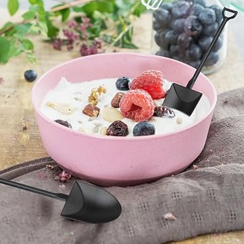 CCINEE 50pcs Mini Shovel Spoons for Desserts, Disposable Plastic Icecream Spoons Shovel Shape Cute Black Spoon for Family And Halloween Party