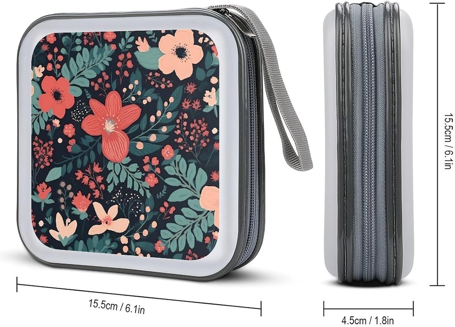 Simple Little Flower CD Case 40 Capacity DVD Cases for Car Portable CD Boxes Holder with Zipper Protective DVD Box with Handle for Blu Ray Movie Music Audio Disk image 2