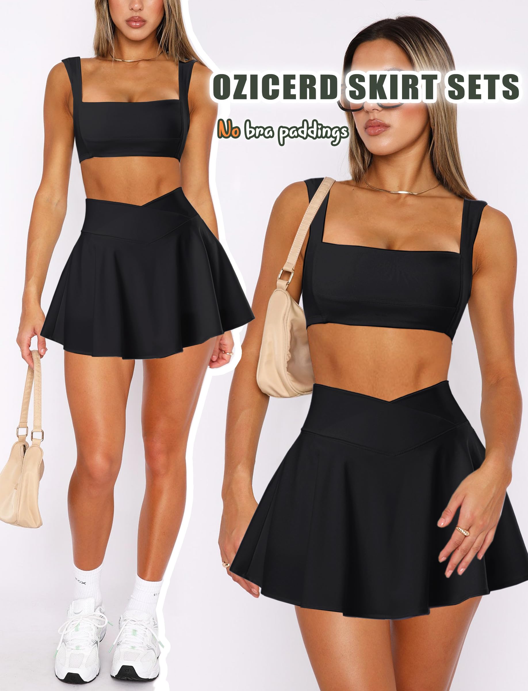 OZICERD Conjunto de falda de tenis de dos piezas para mujer, conjunto de minifalda de 2 piezas para salir, falda de golf, faldas atléticas, traje de pickleball