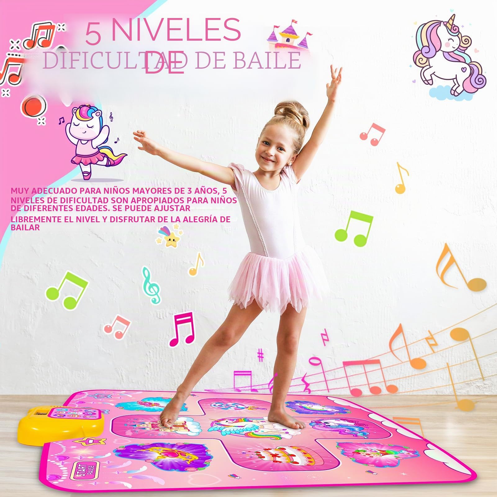 alfombra de baile unicornio,para niños 2 3 4 5 6 7 8 años niñas de juguete,alfombra de baile de unicornio de juguete de 2 a 8 años niñas, 5 niveles de baile,regalo niñas de 2 a 8 años