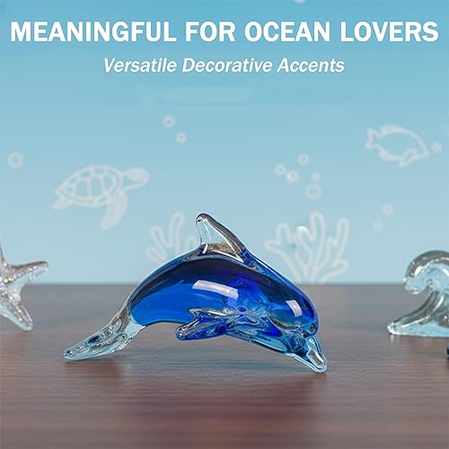 Miniatura 2 de Blue Glass Dolphin Figurine, Handcrafted Crystal Animal Statue for Home Desk Decor and Collectible DisplayHome Decor