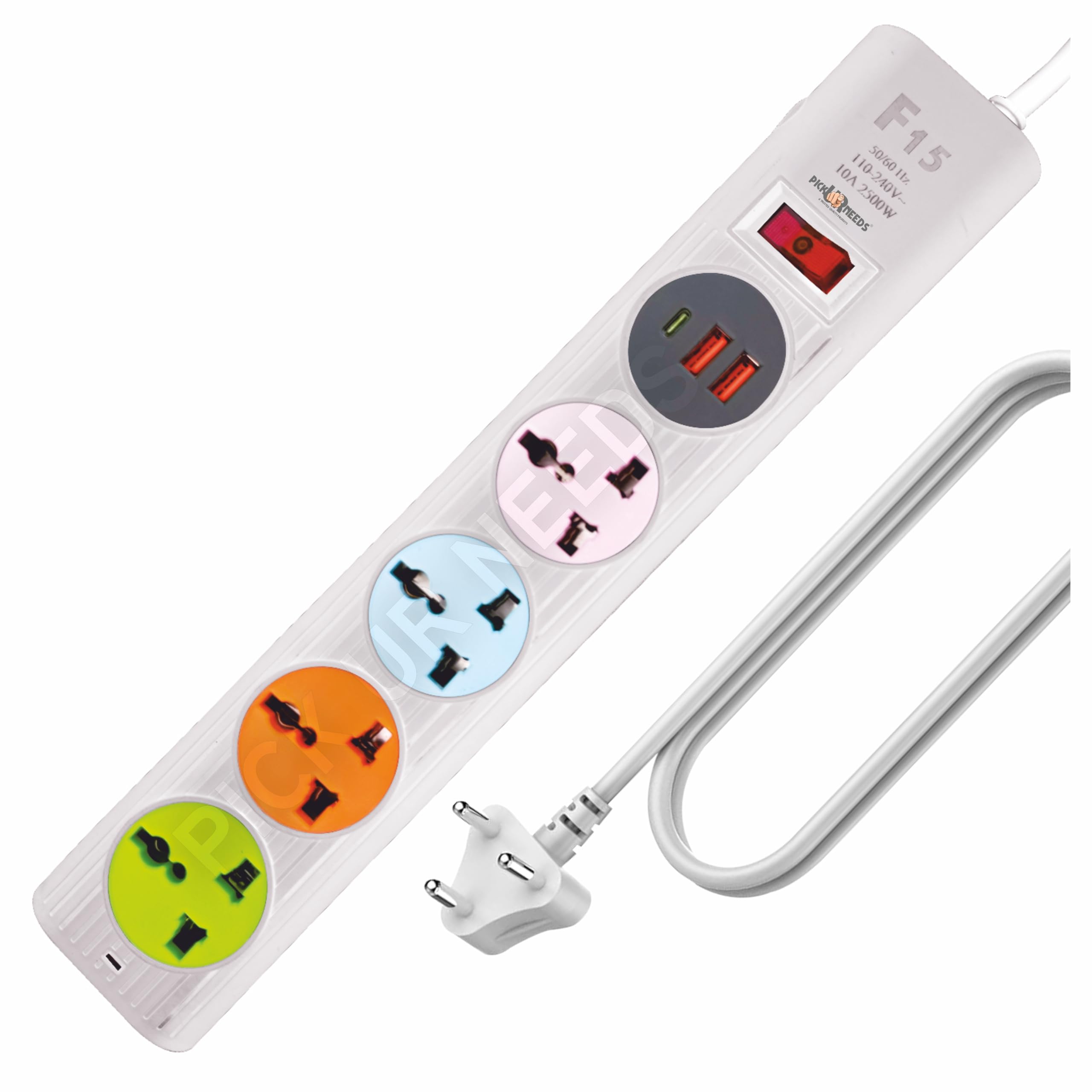 Pick Ur Needs Extension Cord/Board/Switch/Power Strip with 2 USB Ports and 4 Socket -10 Amp (White)-picture-13