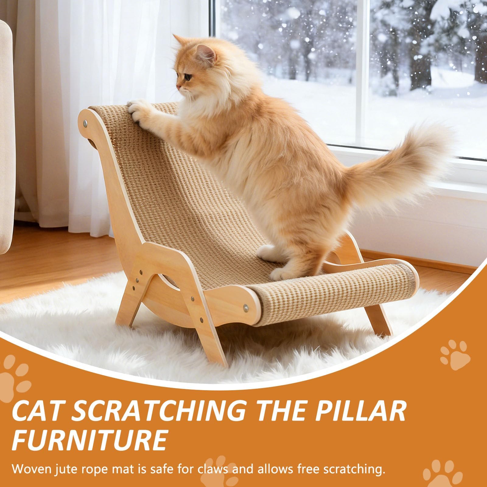 TTG Extra Large Cat Scratching Lounge - Heavy-Duty Solid Wood Cat Scratcher Bed for Indoor Cats - Ergonomic Curved Cat Chair with Durable Natural Sisal - Modern Furniture Protector, XL Size - 3