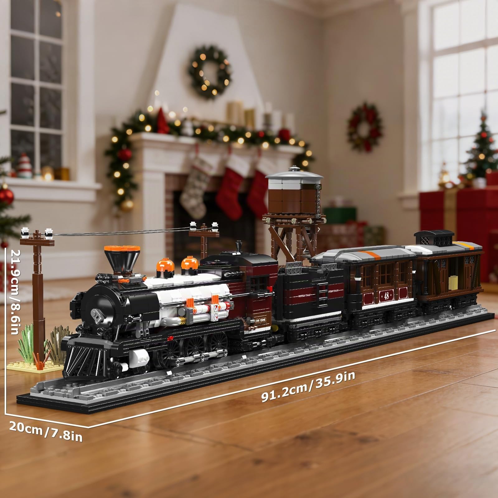 Mould King 12048 Technik Steampunk Dampflok Klemmbausteine Set mit Schienen, Große Lokomotive Modellbau DIY Technik Spielzeug für Erwachsene und Jugendliche, Retro Zug Deko (2722+ Teile)