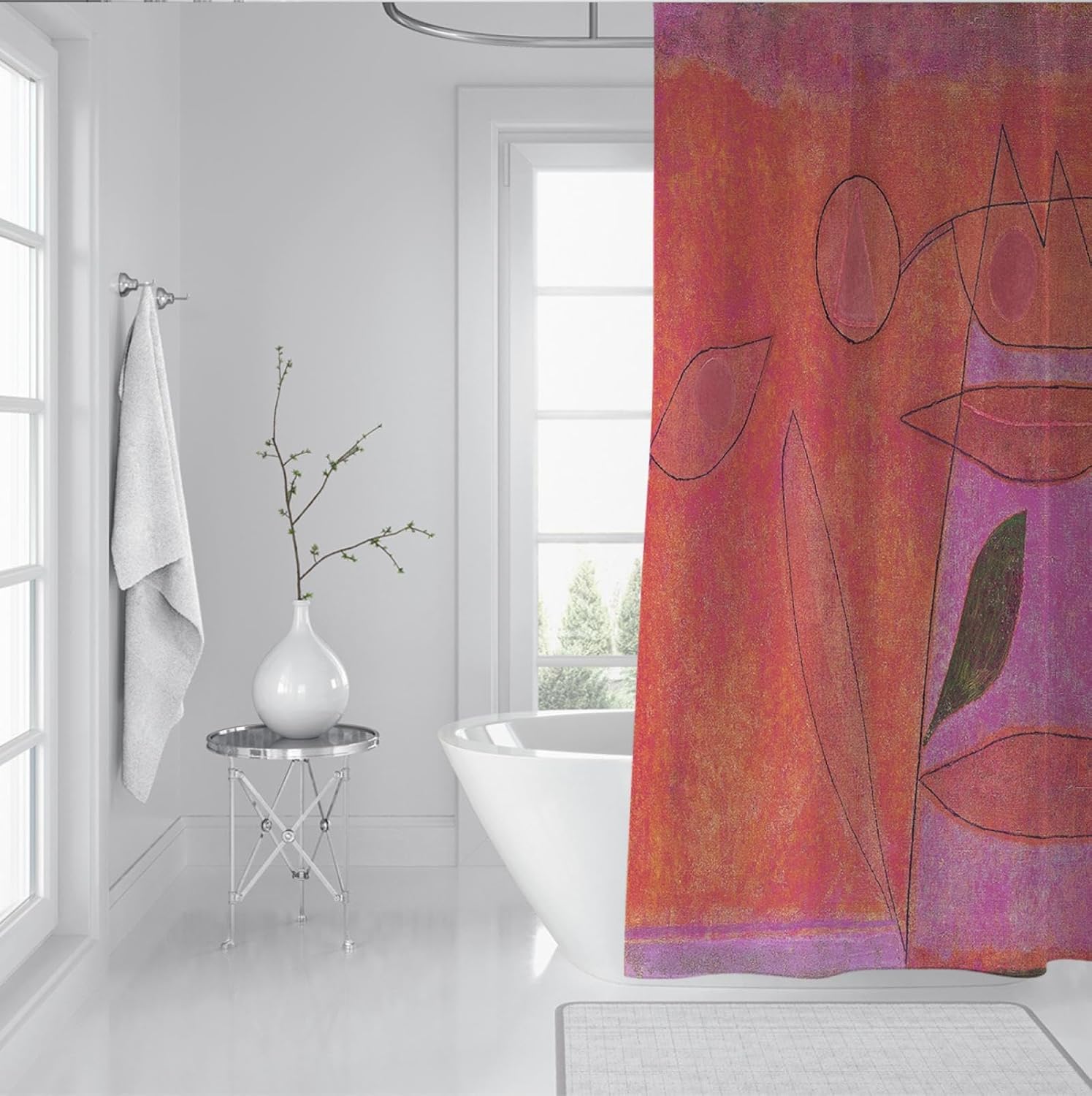Red Shower Curtain Liner Cartoon Cute Bathroom Decor Sets with Hooks Paul Klee Aesthetic Kids Shower Curtains Polyester Fabric Bath Curtain 72Wx72L
