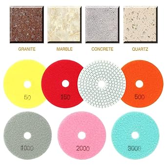 Marble Resin Polishing Pad Set, 7Pcs 100mm 50-3000Grit Marble Resin Polishing Pad Soft Grinding Disc for Stone Ceramics Glass Concrete Floor Tiles'