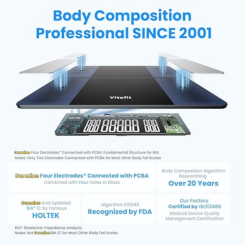Miniatura 4 de Vitafit Báscula de baño inteligente de 550 libras para peso corporal, alta precisión en 0.1 libras garantizada por báscula de peso Professional