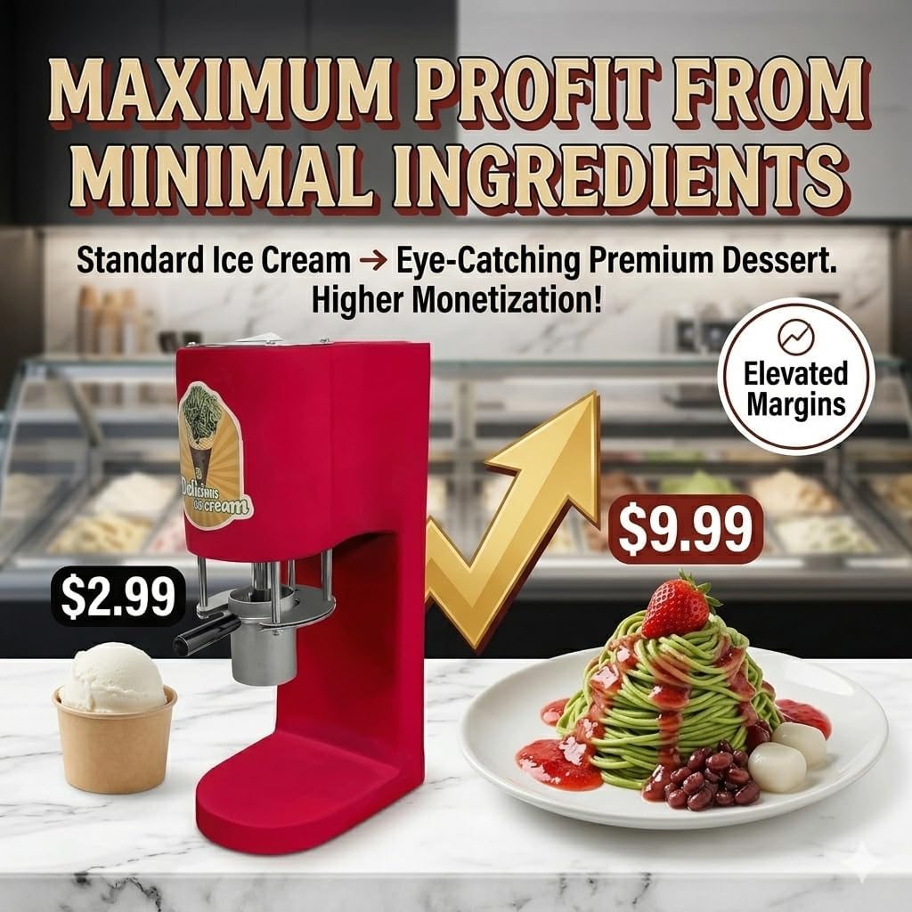 Commerical Spaghetti Ice Cream Maker, Ice Cream Noodle Shape Making Machine, Spaghetti Press Ice Cream Maker, for Ice Cream Store, Bars, Cafes, Restaurant, Snack Bar White
