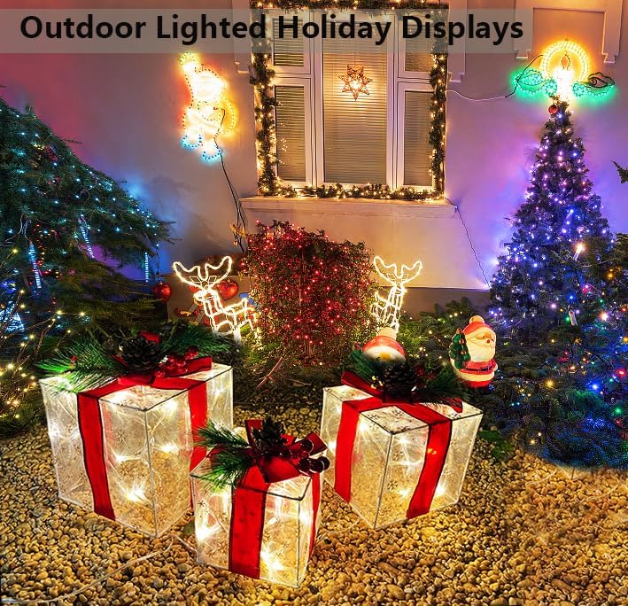 Miniatura 3 de Decoraciones de Navidad para interiores, juego de 3 cajas de regalo de Navidad iluminadas, 60 luces LED, adorno de regalo de Navidad para árbol,