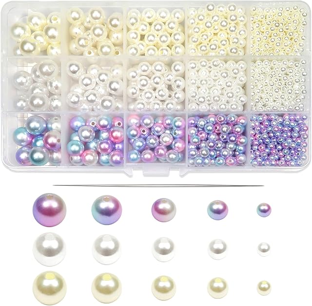 TOAOB 1362pcs 3 Colors Pearl Beads Round loose Imitation Pearls Acrylic Beads 4mm 6mm 8mm 10mm 12mm for Craft Decoration Jewelry Making
