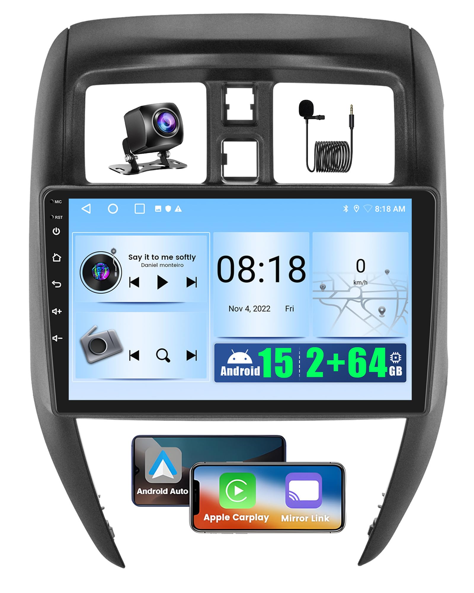 Android Car Stereo for Nissan Versa Sedan 2015 2016 2017 2018 2019 with CarPlay Android Auto 26UI 2GB+64GB