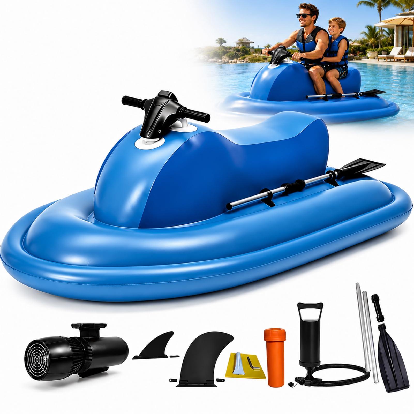 3-in-1 Electric Inflatable Jet Ski with 500W/700W Motor, Underwater Scooter & Inflatable Boat, 150kg/200kg,10-Speed Remote Control,30m Diving Depth for Adults Teens Sea Diving Lake Cruising