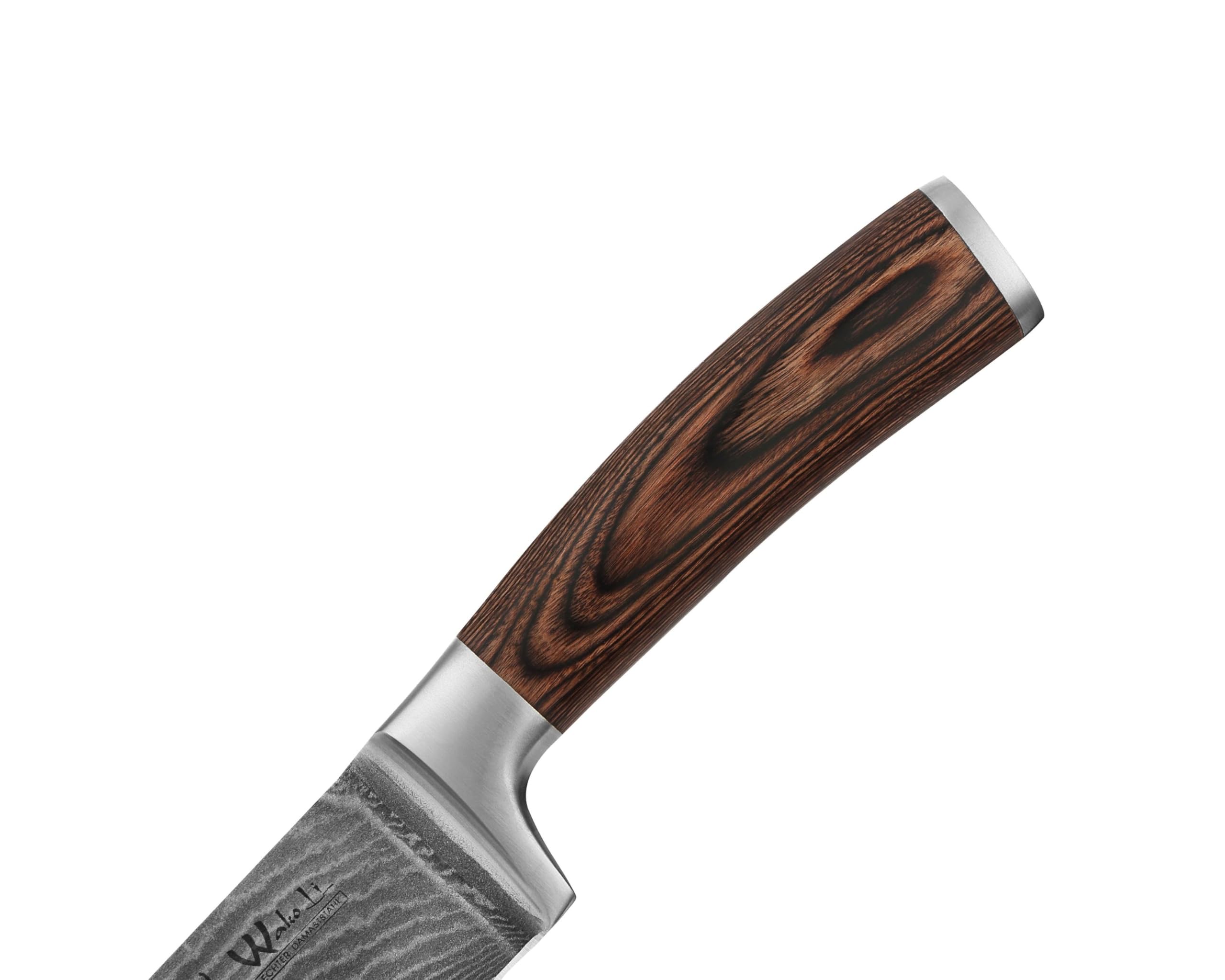 WAKOLI EDIB Set of 6 Professional Damascus Steel Kitchen Knives | With 67-layer blades, VG10 core, Pakkawood handles, left and right handed users, elegant gift box