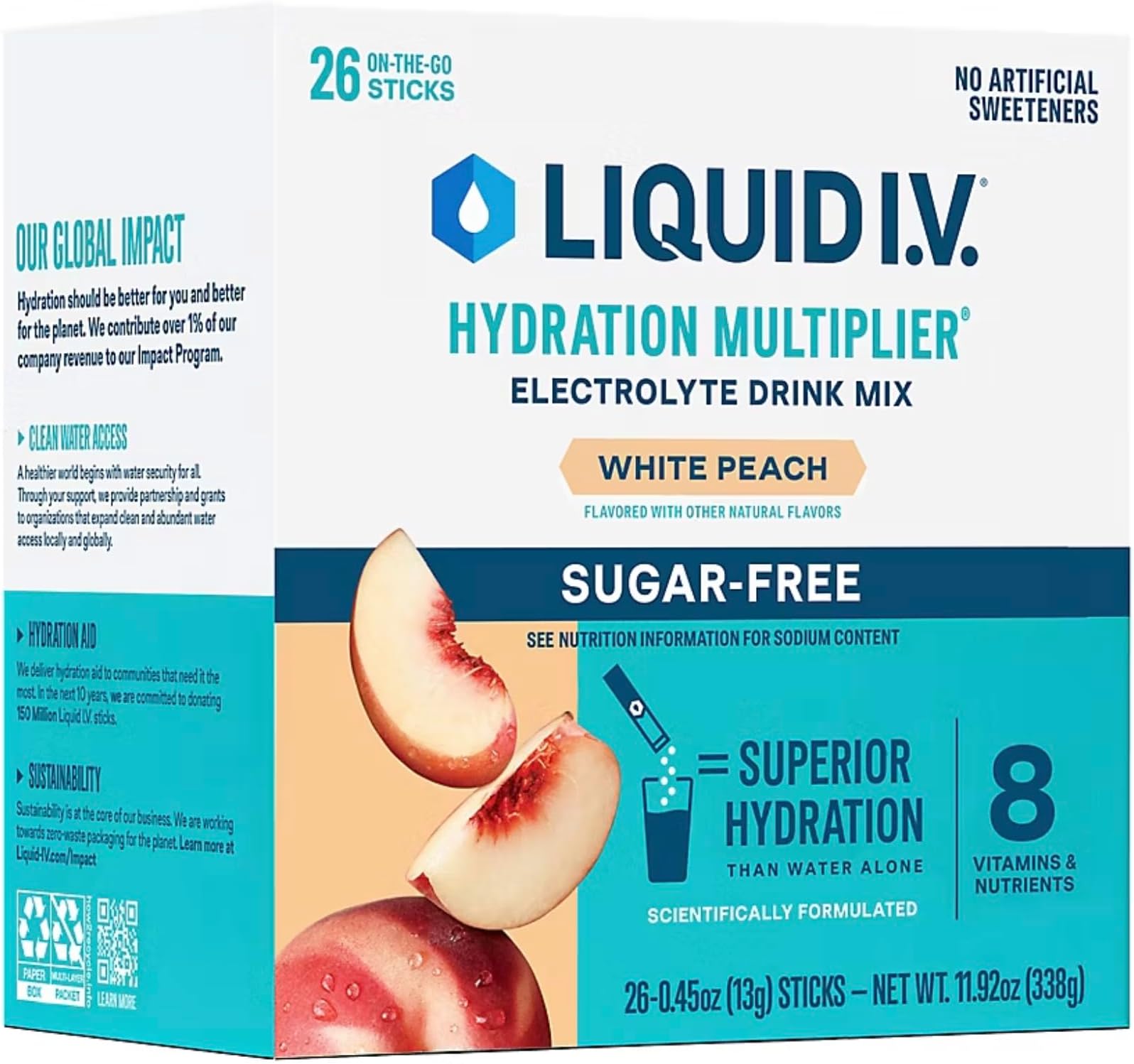 LIQUID IV Liquid I.V. Sugarfree Hydration Multiplier White Peach - 26, 11.7 OZ