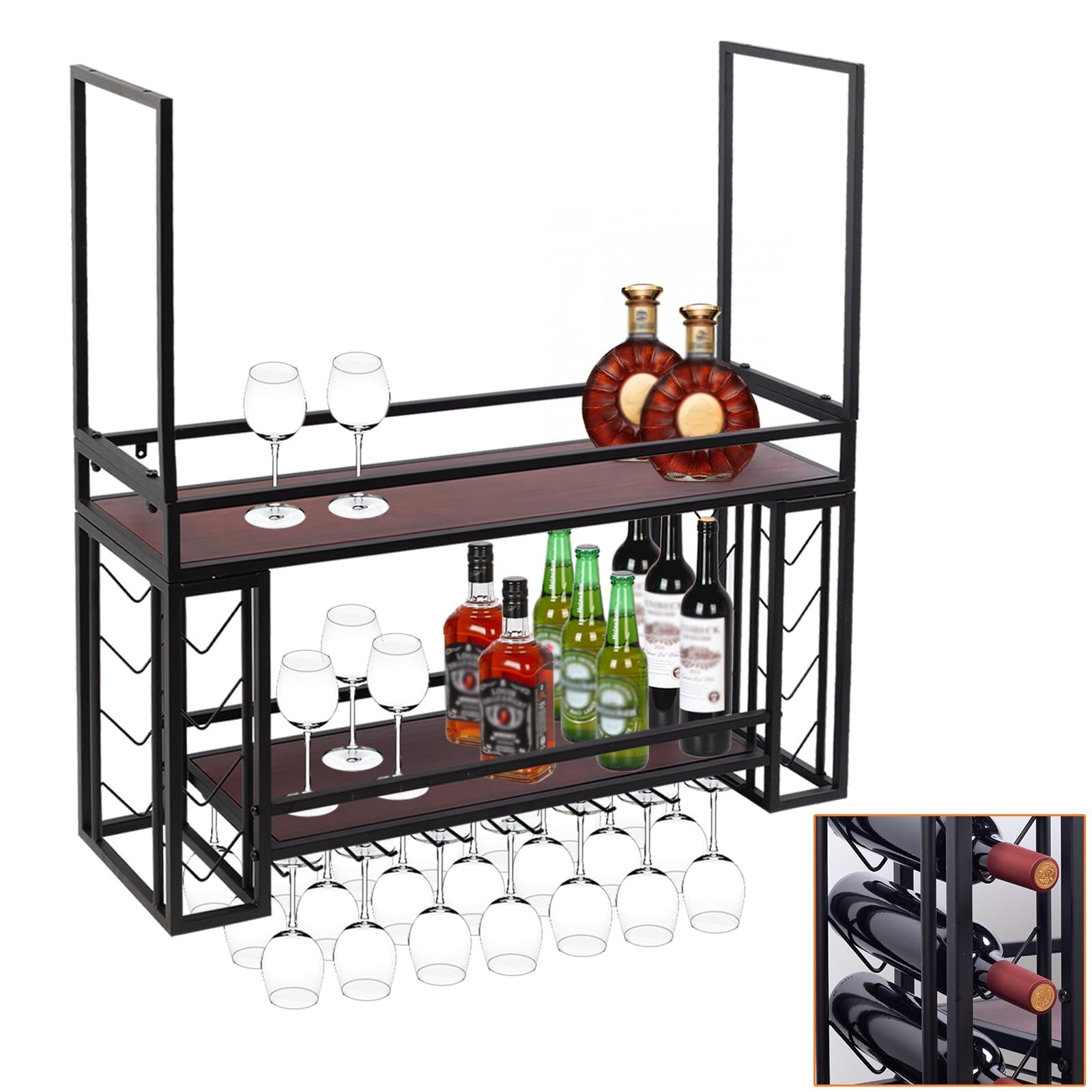 Support de verre à vin de plafond à 2 couches anti-encombrement pour bouteilles