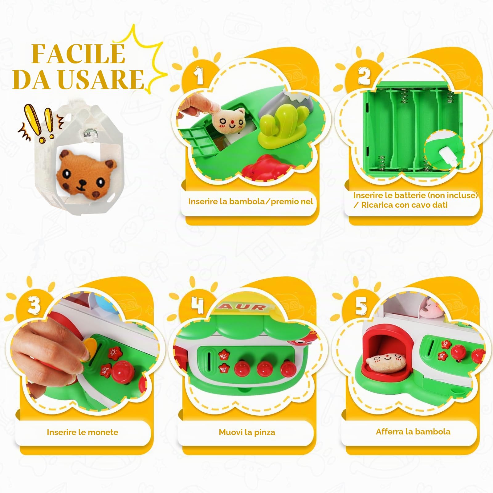 Macchina con Artiglio per Bambini,Mini Macchina Artiglio Arcade con Luci e Musica,Mini Giocattoli con Artigli Caramelle Machine per Bambini,Ragazze e Ragazzi Regalo，Macchina Artiglio Giocattolo