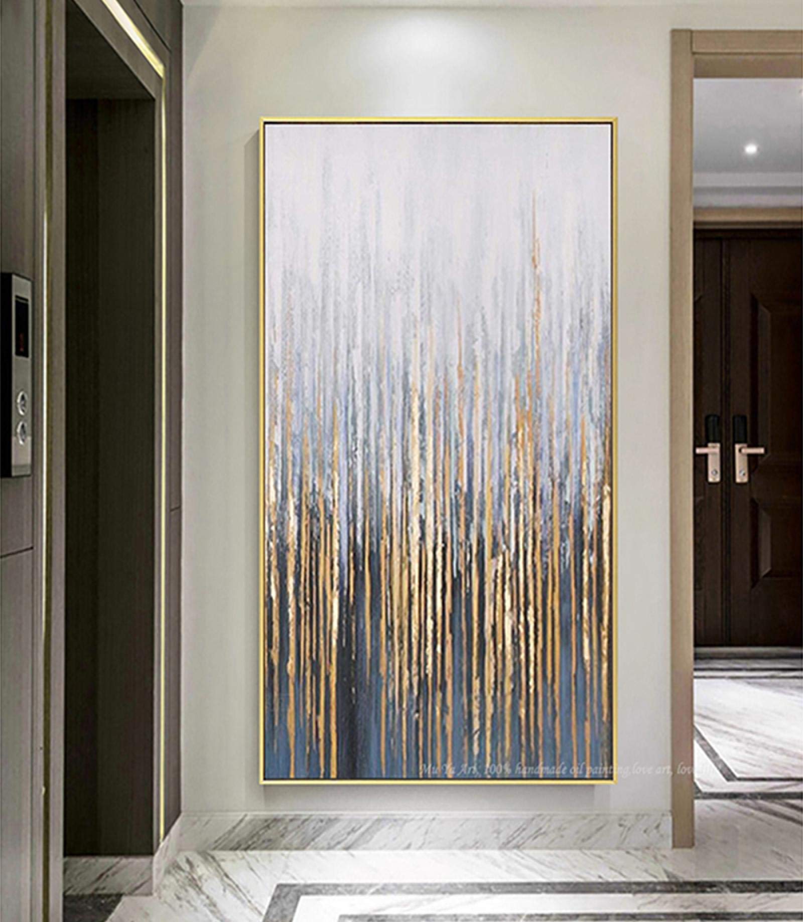 Large Wall Painting On Canvas Golden Oil Vertical Abstract Art Decorative Pictures for Living Room Wall Decor Painting 50x100cm(20x39in) with Frame