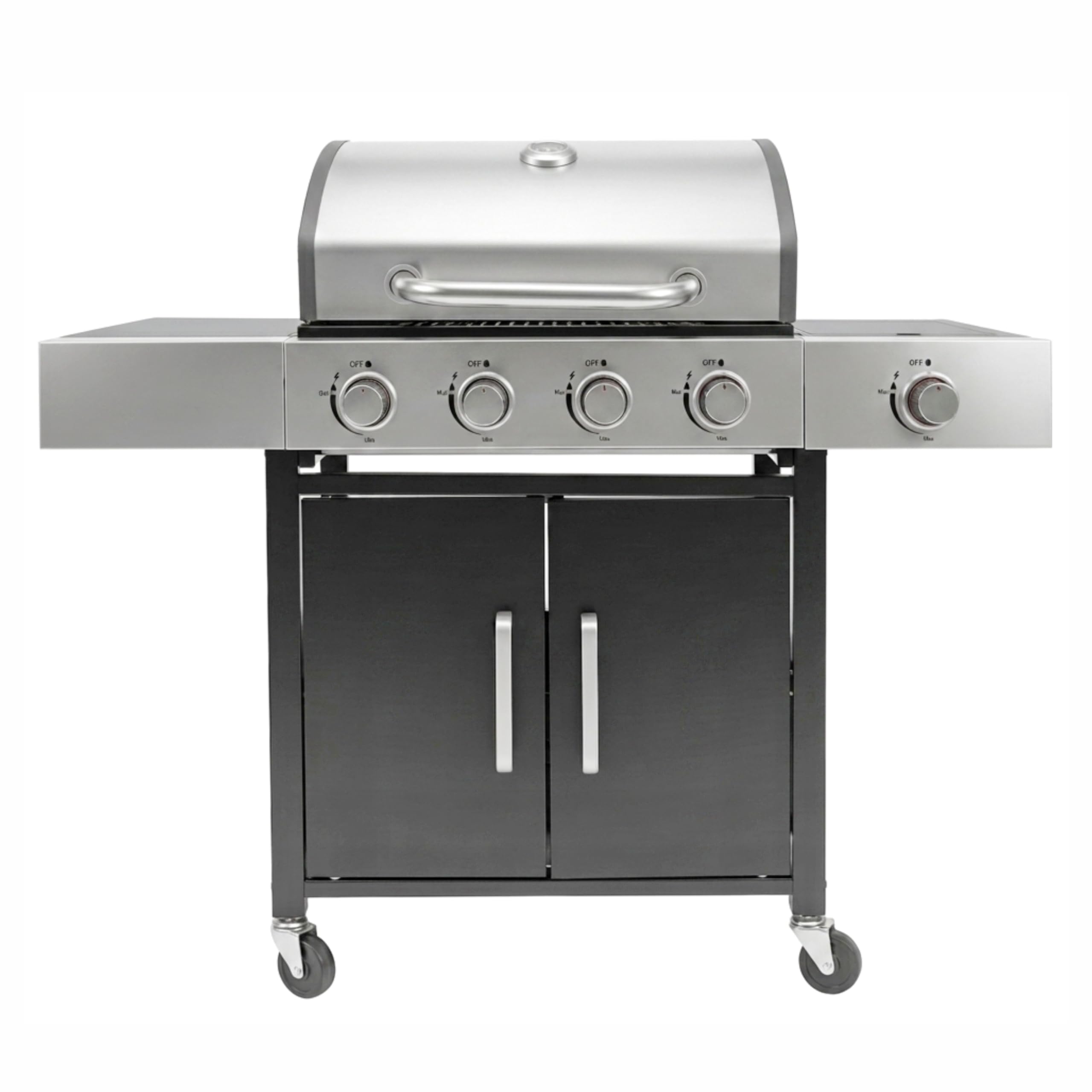 Meridiana Barbecue a Gas Professionale XXL 5 Fuochi 13 KW con Bruciatore Laterale Griglia Acciaio Ghisa