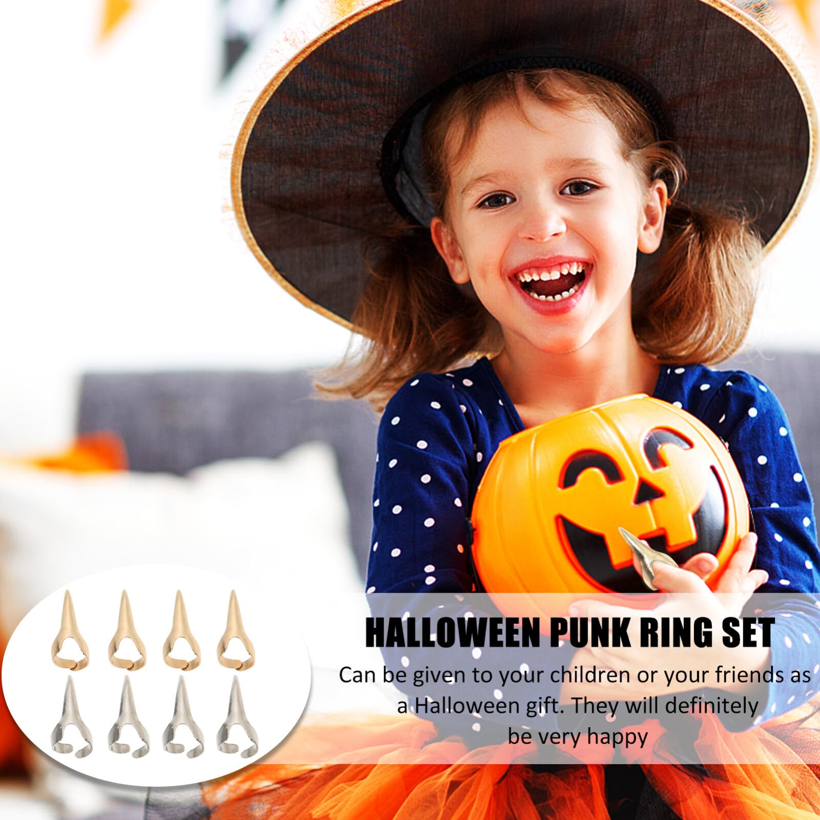 Set De 8 Bagues Griffes Halloween – Doigts De Sorcière En Alliage, Accessoires Punk Cosplay Et Vampire Pour Fêtes Costumées