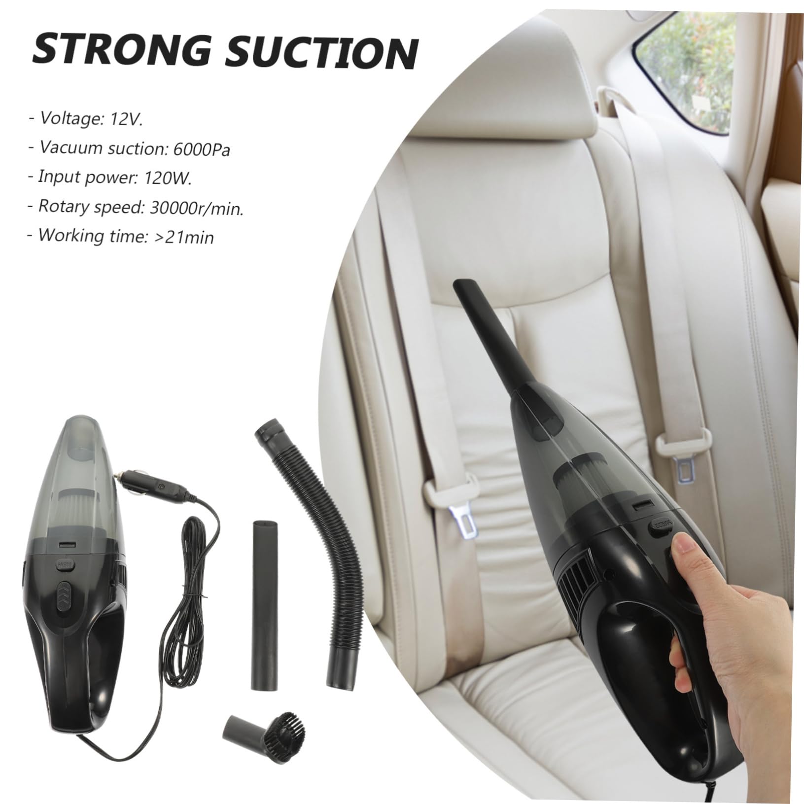 Hemobllo Aspirapolvere Auto Portatile per Pulizia Auto, Lavaggio a Secco e Bagnato, Aspiratore Portatile, Raccoglipolvere Dual-Use, ABS Nero