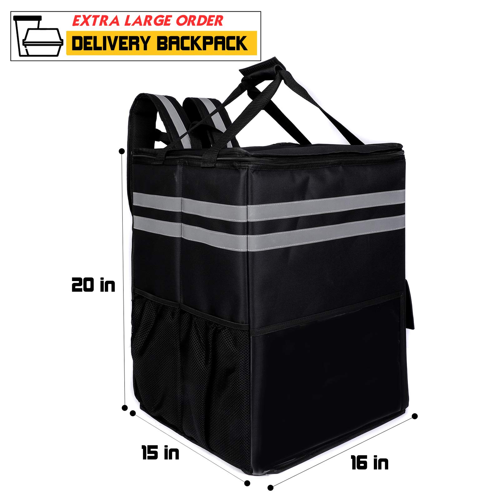 Cherrboll XXL Mochila aislada para entrega de pizza, bolsa de entrega de comida para bicicleta con 3 divisores, mochila enfriadora reutilizable para DoorDash, Uber Eats, PostMates