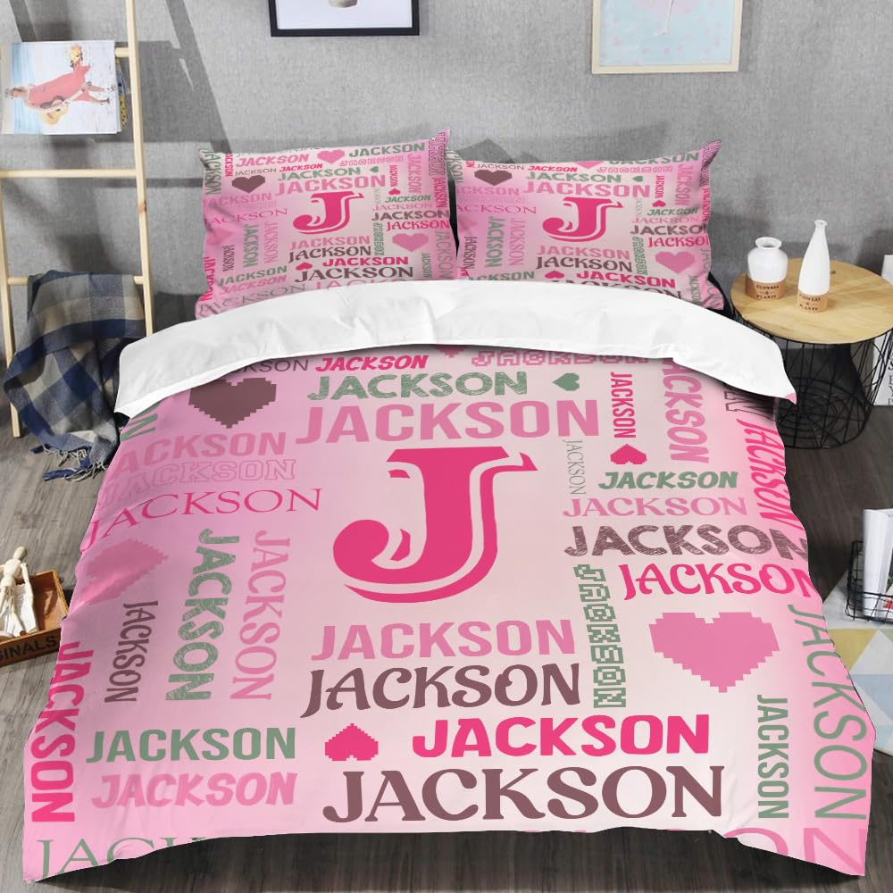 FelizaPrint Pink Personalized Bedding Set, Customized Comforter Set 3 Pcs with Name, Custom Name Bedroom Decor for Boys, Girls