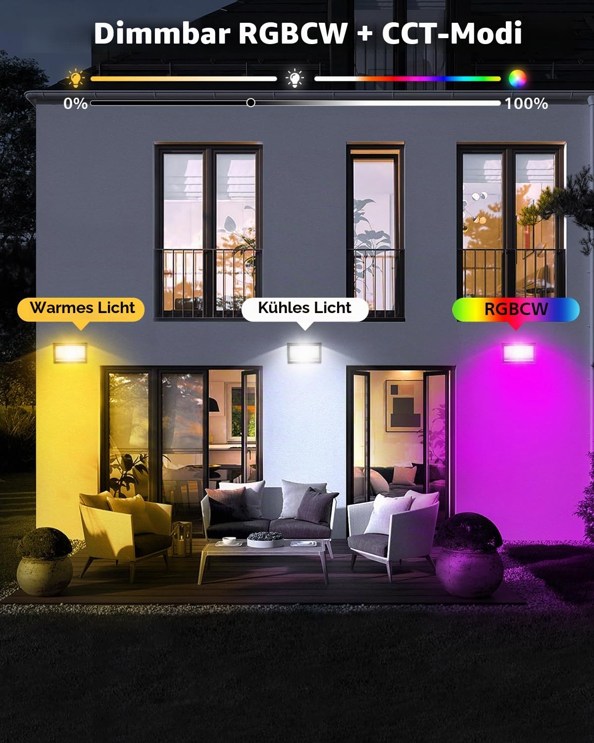 T-SUN RGB LED Strahler Außen, 30W Smart RGB Strahler,IP66 Flutlicht,2 Stück