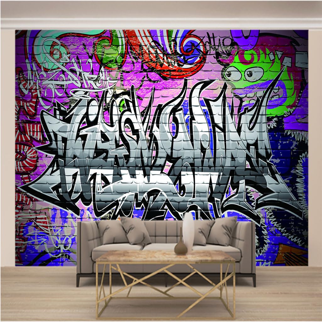 Tapisserie photo graffiti 3D pour transformer votre salon avec un decor panoramique