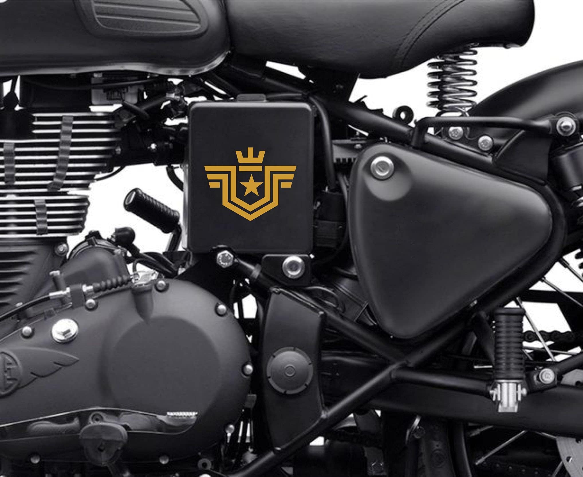 ISEE 360 Star Crown Sheild Bikes Sticker for Bullet Sides Battery Box Classic Standard Mudguard Decal (10 cm Wide) (Gold)