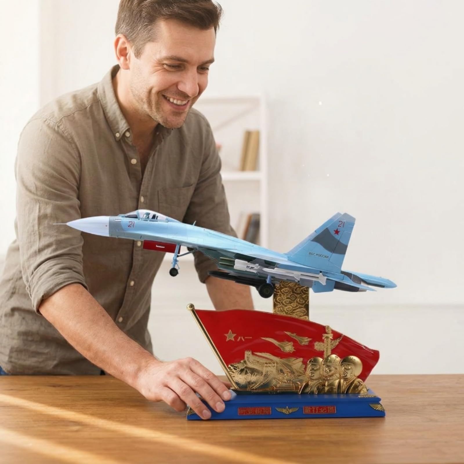Aereo in Miniatura con Piedistallo Militare Modellino di Caccia Realistico Modellino di Aereo per Collezionisti