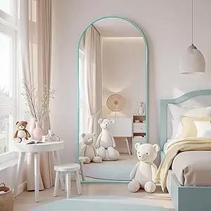 Full Length Mirror, 58"x18" Floor Mirror, Arch Floor Standing Mirrors Freestanding Arch Full Body Mirrors with Stand for Bedroom, Hanging Mounted for Living Room Cloakroom, Blue
