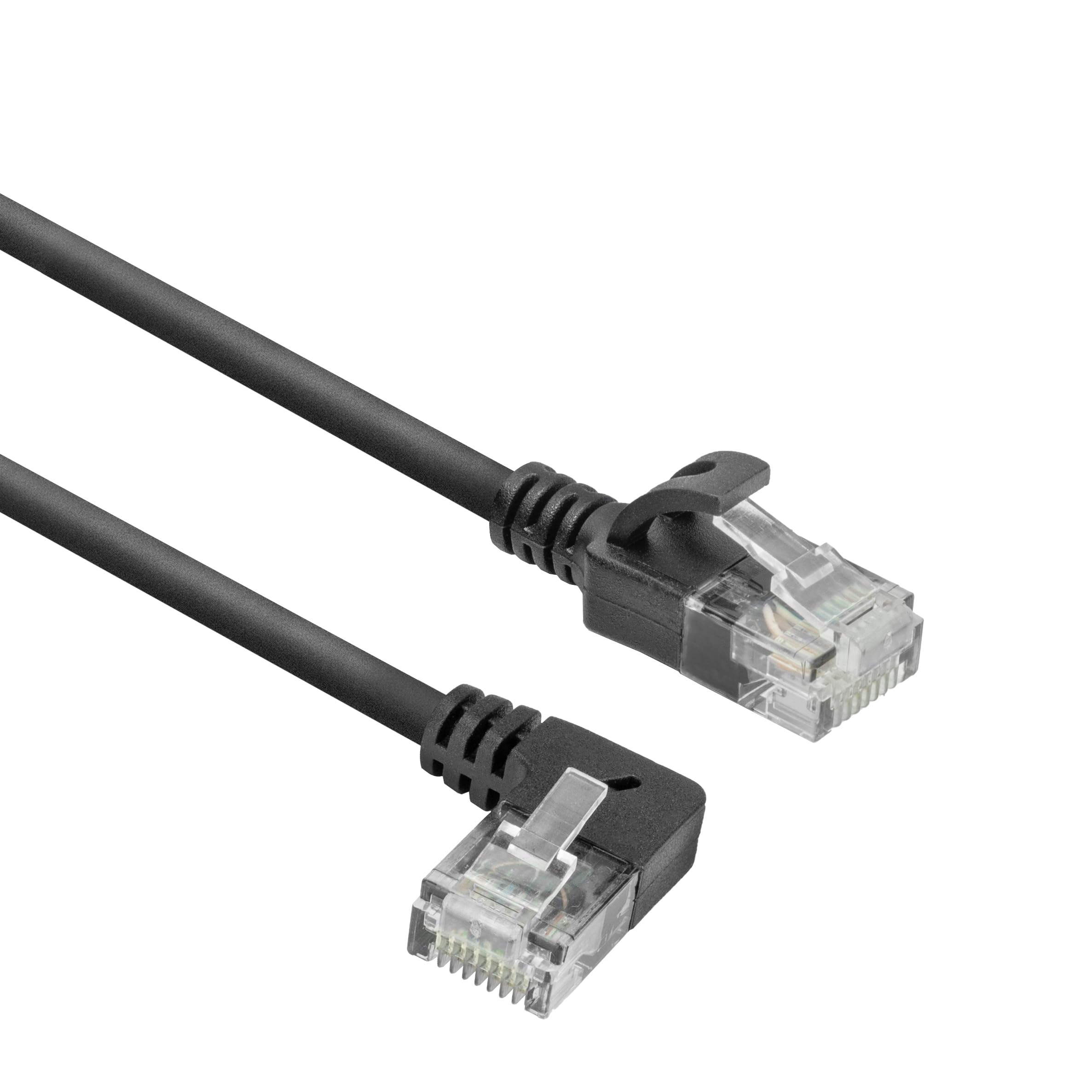 ACT CAT6A Network Cable 90° Angled Upwards, U/UTP LSZH LAN Cable Thin 3.6 mm Slimline, Flexible Gigabit Ethernet Cable with RJ45 Connector, for Use in Data Centres, 0.5 m, Left