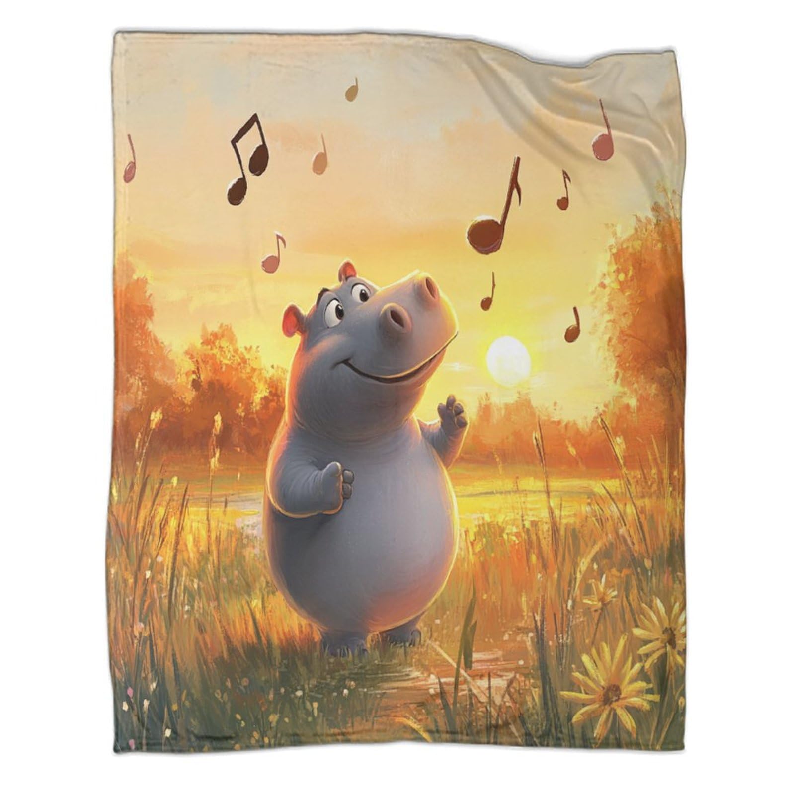 Couverture hippopotame en flanelle 3D 127x152cm pour canapé