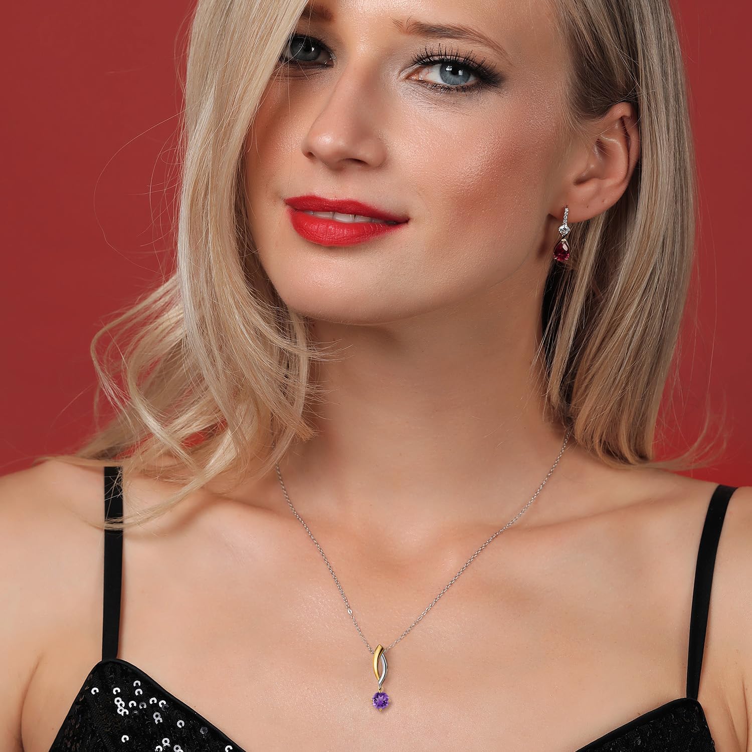 Gem Stone King 925 Silver and 10K Yellow Gold Purple Amethyst Pendant Necklace for Women | 0.33 Cttw | Gemstone February Birthstone | Round 4.5MM | With 18 Inch Silver Chain - Image 4