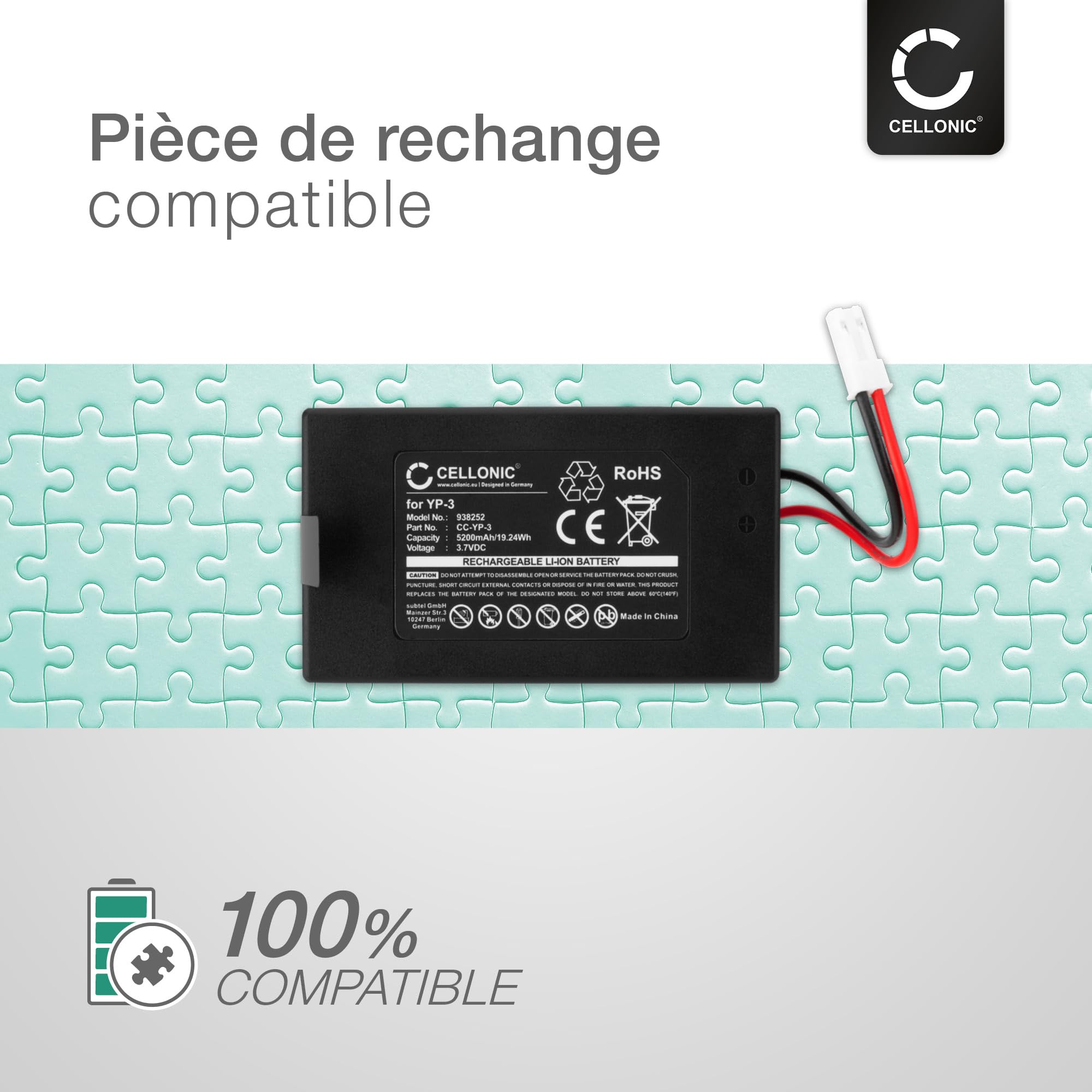 CELLONIC Batterie Compatible avec Yuneec ST10, Q500, YP-3 Blade, YP-3 | 5200mAh, 3.7V, Lithium Ion