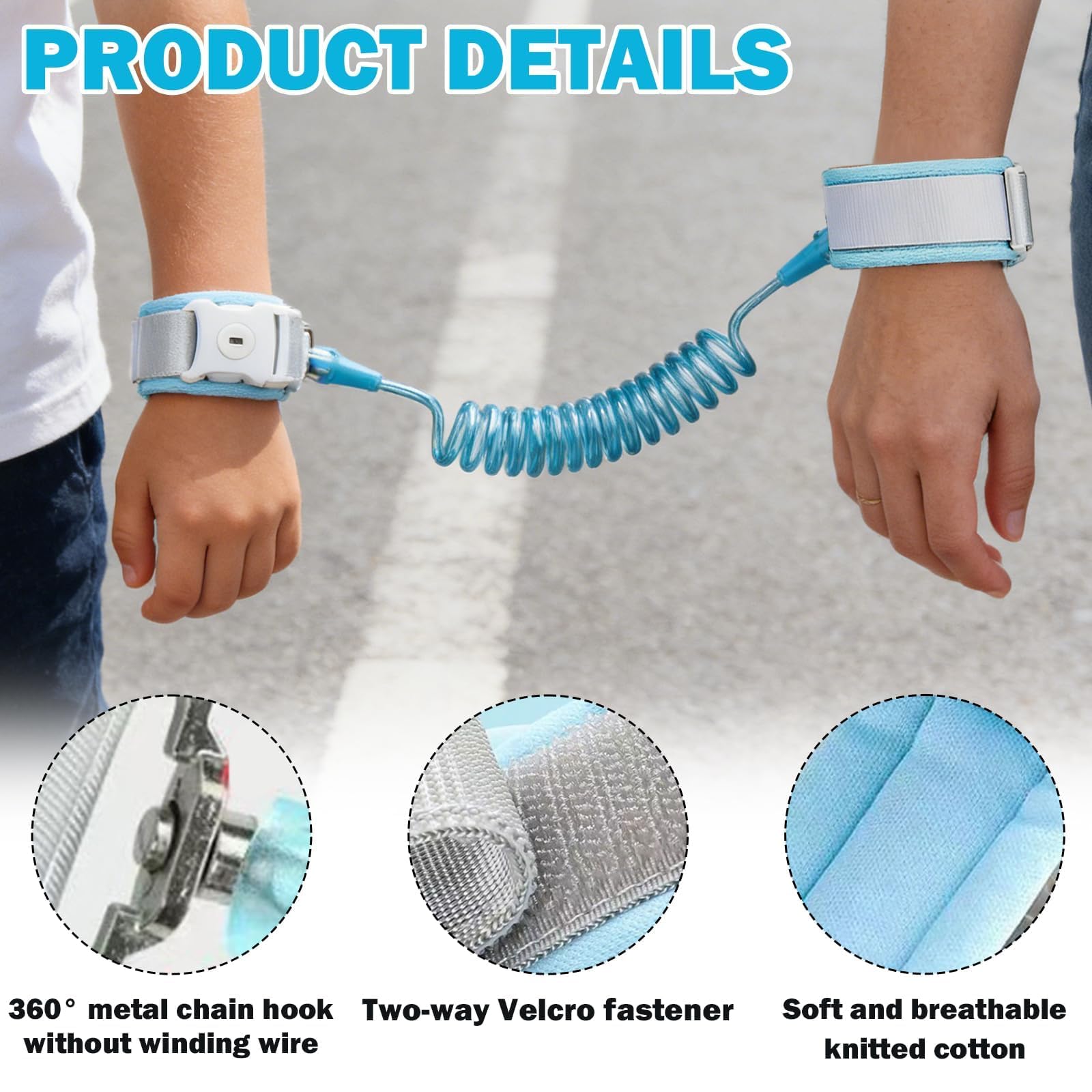 1 PCS Harnais de Sécurité Enfant,Harnais et Bracelet de Sécurité Anti-Perte pour Enfant,Laisse Enfant Poignet de 2.5M,360 ° Rotation Silicone Fluorescent Bracelet Serrure à clé