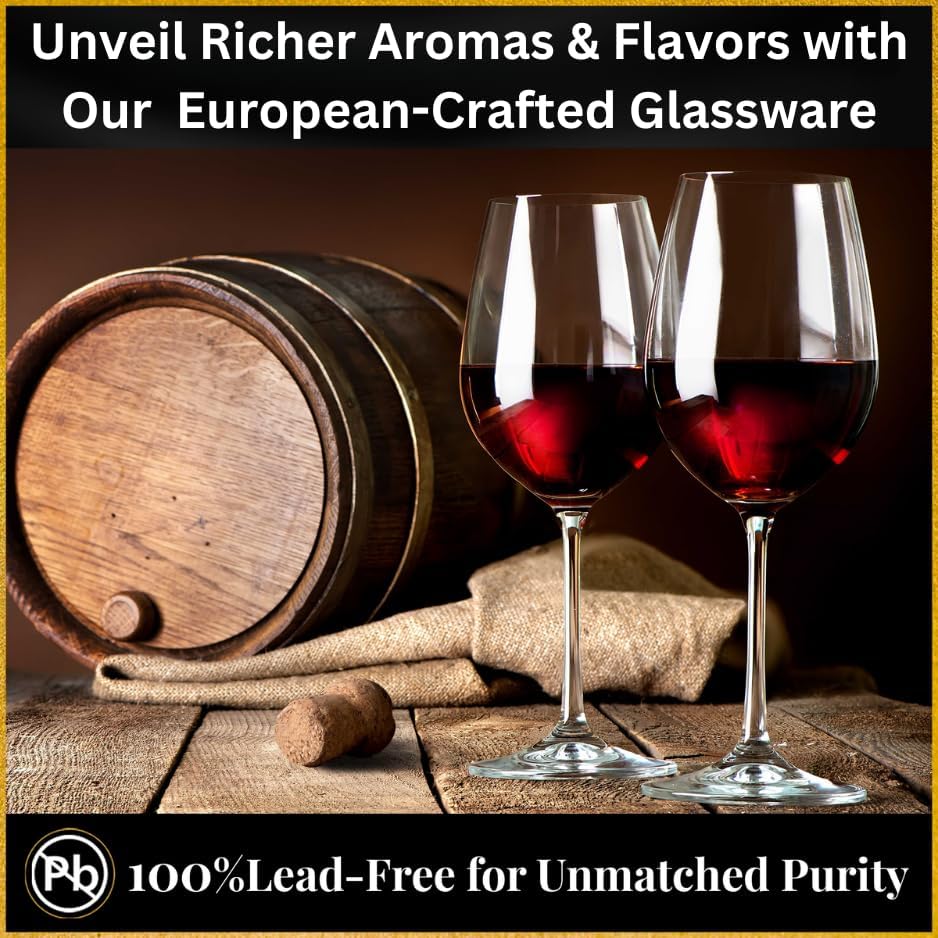 Miniatura 2 de Diseñado y fabricado en Europa, juego de 4 copas de vino grandes de 22 onzas, tallo largo, aptas para lavavajillas, borde transparente, 100% sin