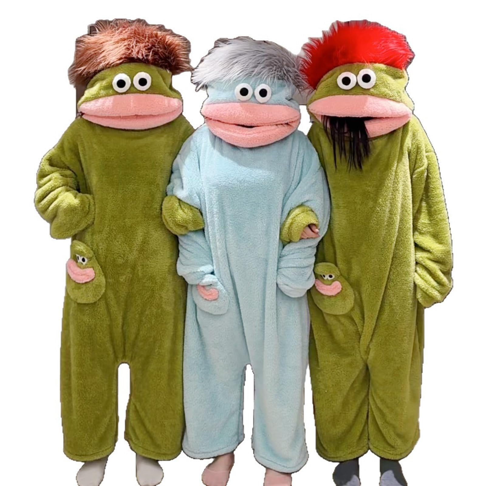 Silly Onesie Fleece Pajamas Erwachsene Unisex Lustiger Grüner Monster-Hoodie Fleece Ultra Soft Plush Hooded One Piece Jumpsuit Nachtwäsche Schlafanzug Weiche Loungewear Movie Nights mit Kamm