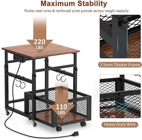 Miniatura 4 de Mini soporte para refrigerador con almacenamiento, altura ajustable para refrigerador pequeño con ruedas, estación de carga, mesa auxiliar