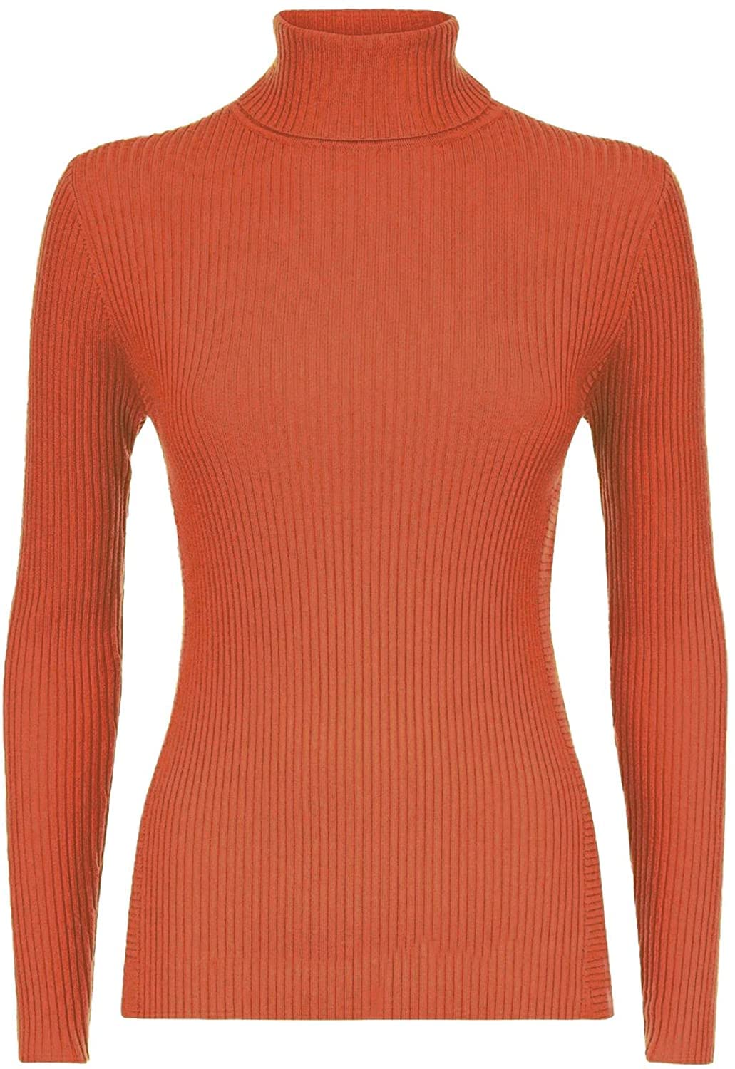 WearAll Ladies Ribbed Stretch Polo Neck Top Womens - Rust - 16-18