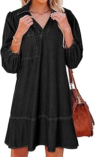Dokotoo Denim Dress for Women Summer Casual Babydoll 2026 V Neck 3/4 Puff Sleeve