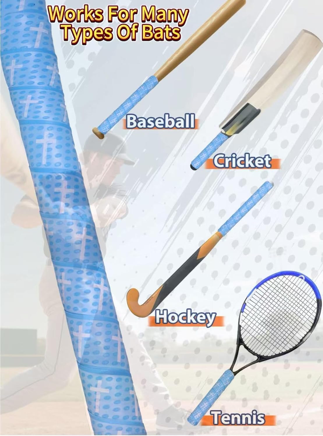 2/4/6 Pcs Cross Baseball Bat Grip Tapes, 1.5mm, Precut and Full Softball Grip Tape,Non-Slip Baseball Bat Wrap, for Multi-Sport Handles