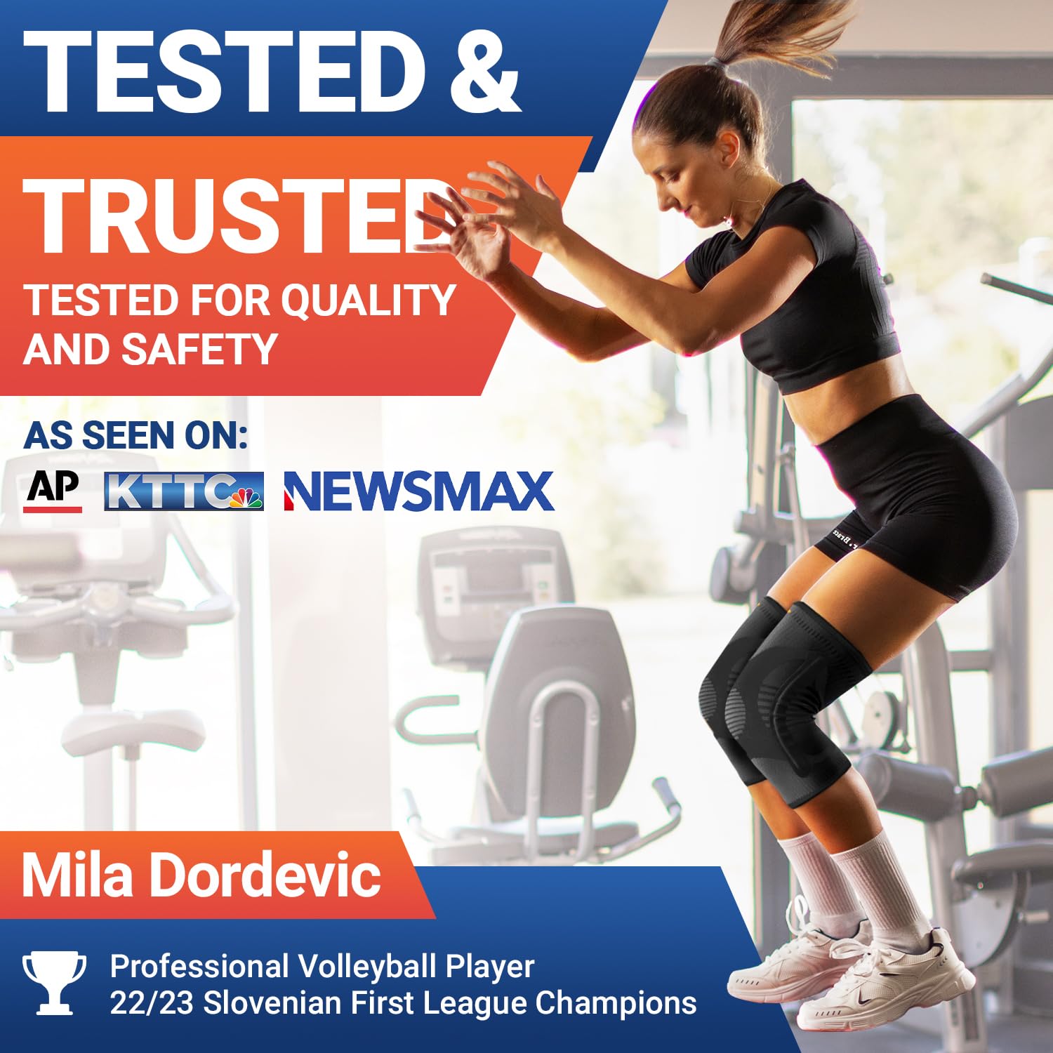 DR. BRACE 2 bandas de rodilla Elite con estabilizador de tamaño (2 piezas), para mujeres y hombres, entrenamiento, deporte, uso diario, brazalete de compresión de rodilla para un máximo apoyo contra