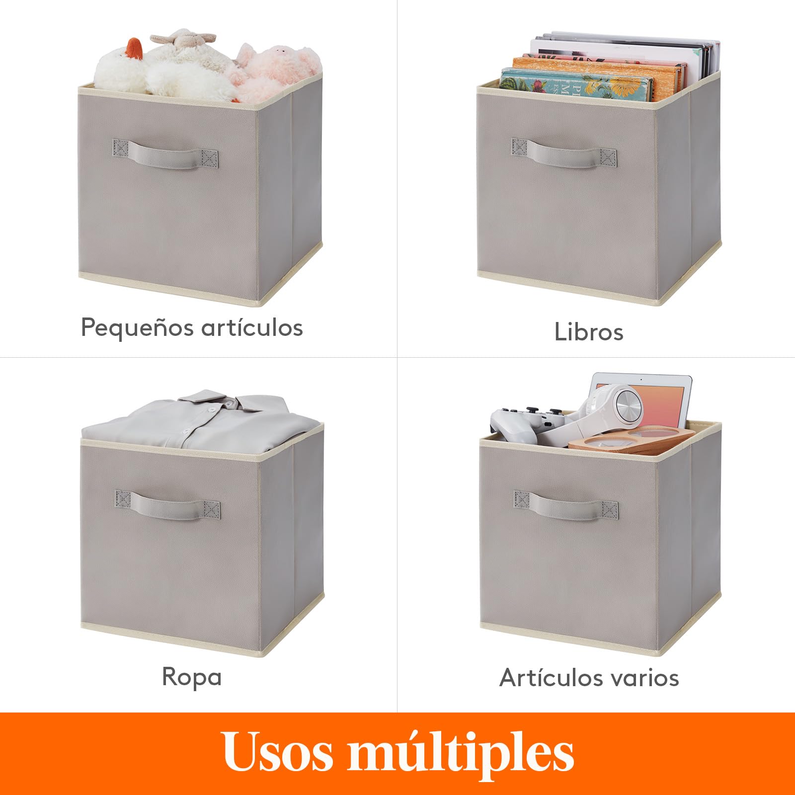 Lifewit Juego de 8 Cubos de almacenamiento plegables, Cestas de Almacenamiento de Tela, Cajas de Almacenamiento con asas, Organizadores para ropa, Juguetes, 26,5 x 26,5 x 28 cm, 18 L, Gris Claro