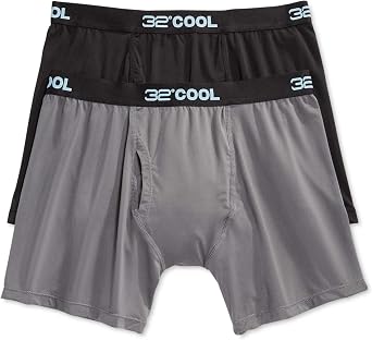 32 Degrees Mens 2 Pack Active Mesh Boxer Brief, Black/Charcoal, XLarge