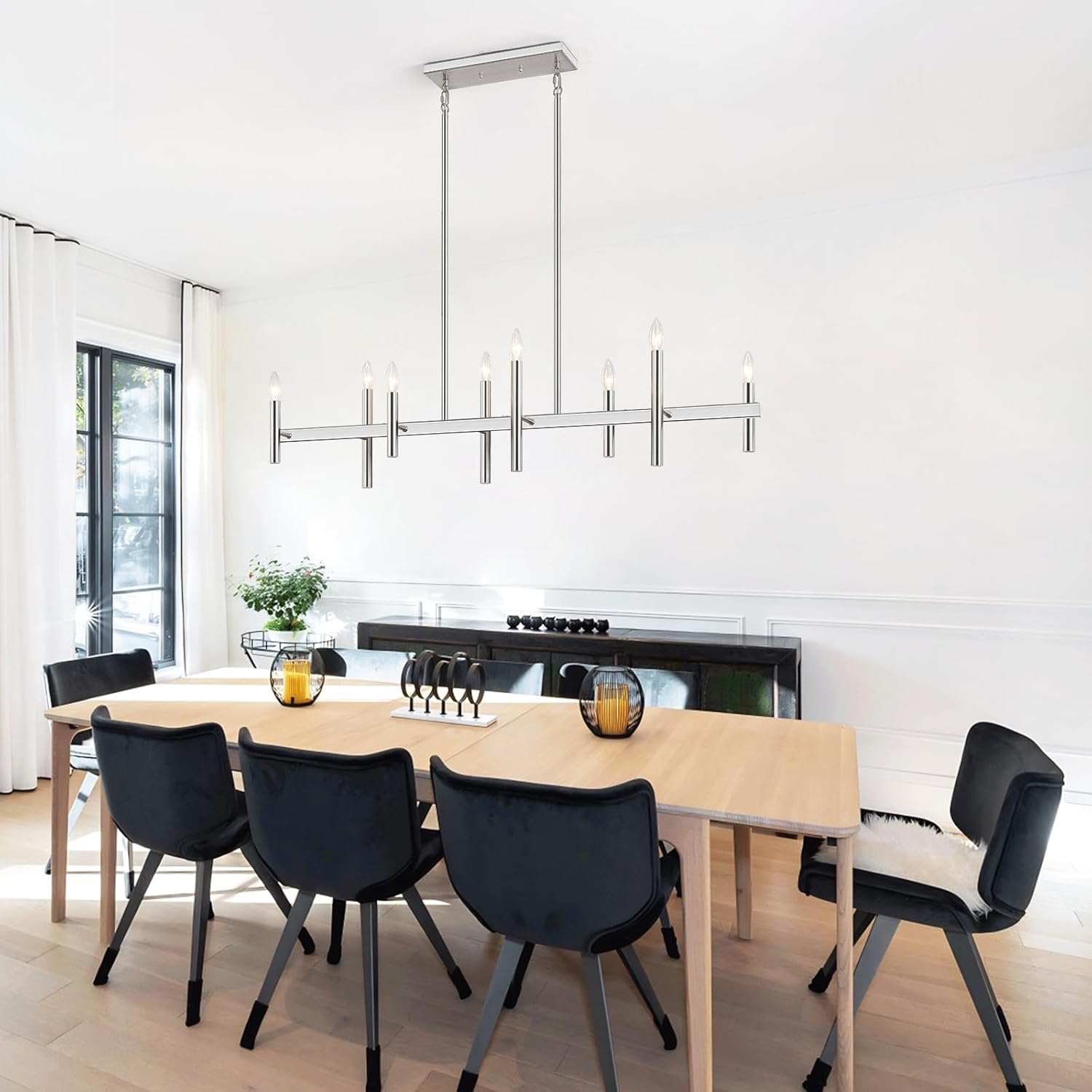 47” Brushed Nickel Chandelier Kitchen Island Lighting 8-Light Linear Pendant Light Fixtures Contemporary Modern Chandeliers for Dining Room Over Table Hanging Light for Living Room Bar Pool Table