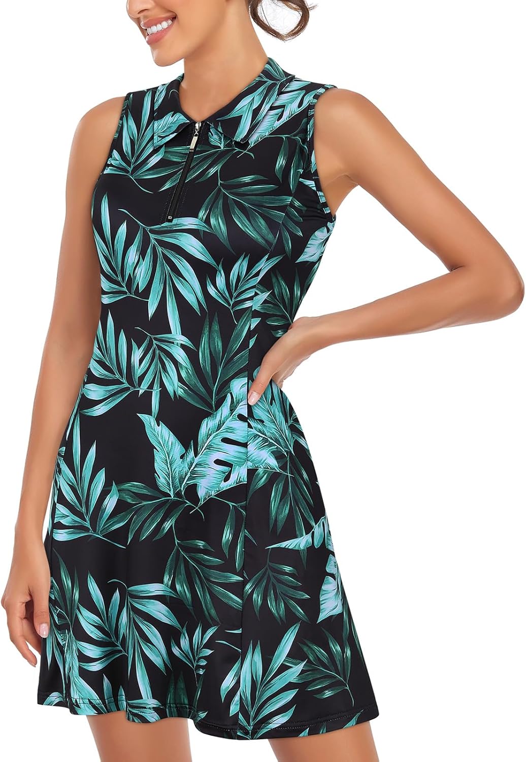 Cucuchy Style Womens Polo Tennis Golf Dresses with Shorts Sleeveless Zip Up Athletic Dress